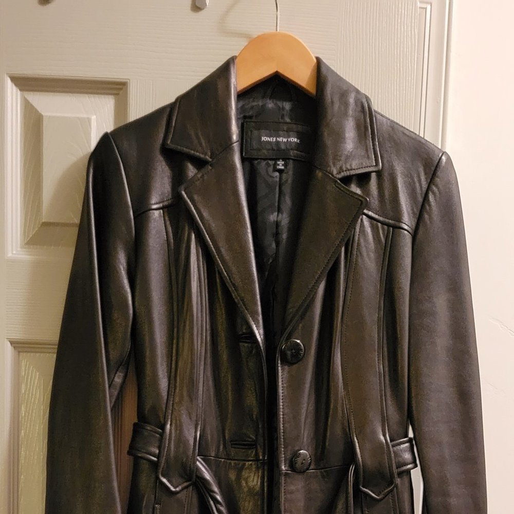 Jones New York Black Leather long coat.